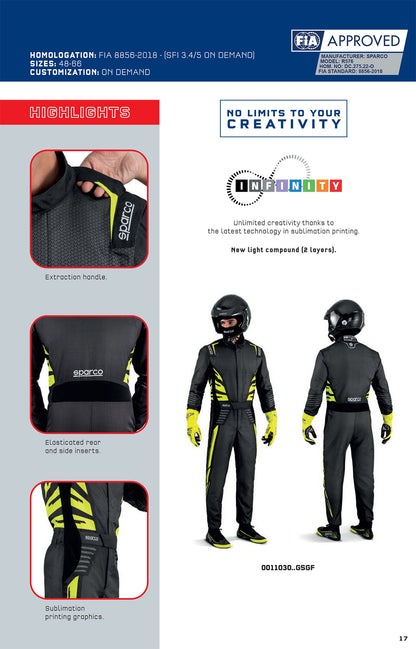 0011030 Sparco Infinity 5.0 Race Suit 2-Layer FIA 8856-2018 Motorsport Rally