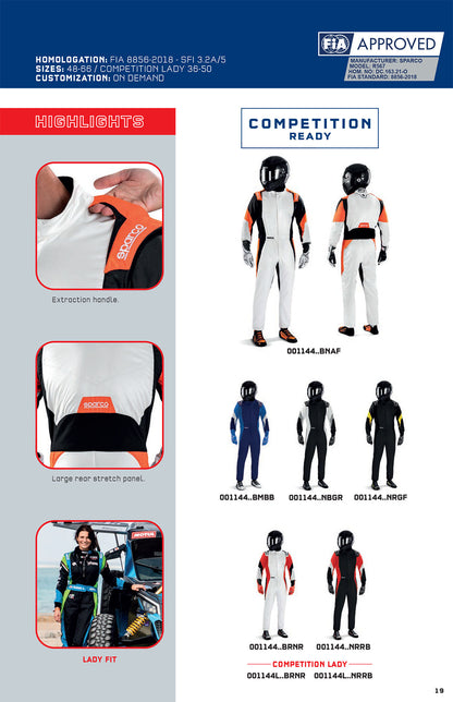 001144L Sparco Competition Womens Race Suit Ladies Fireproof FIA 8856-2018 Spec