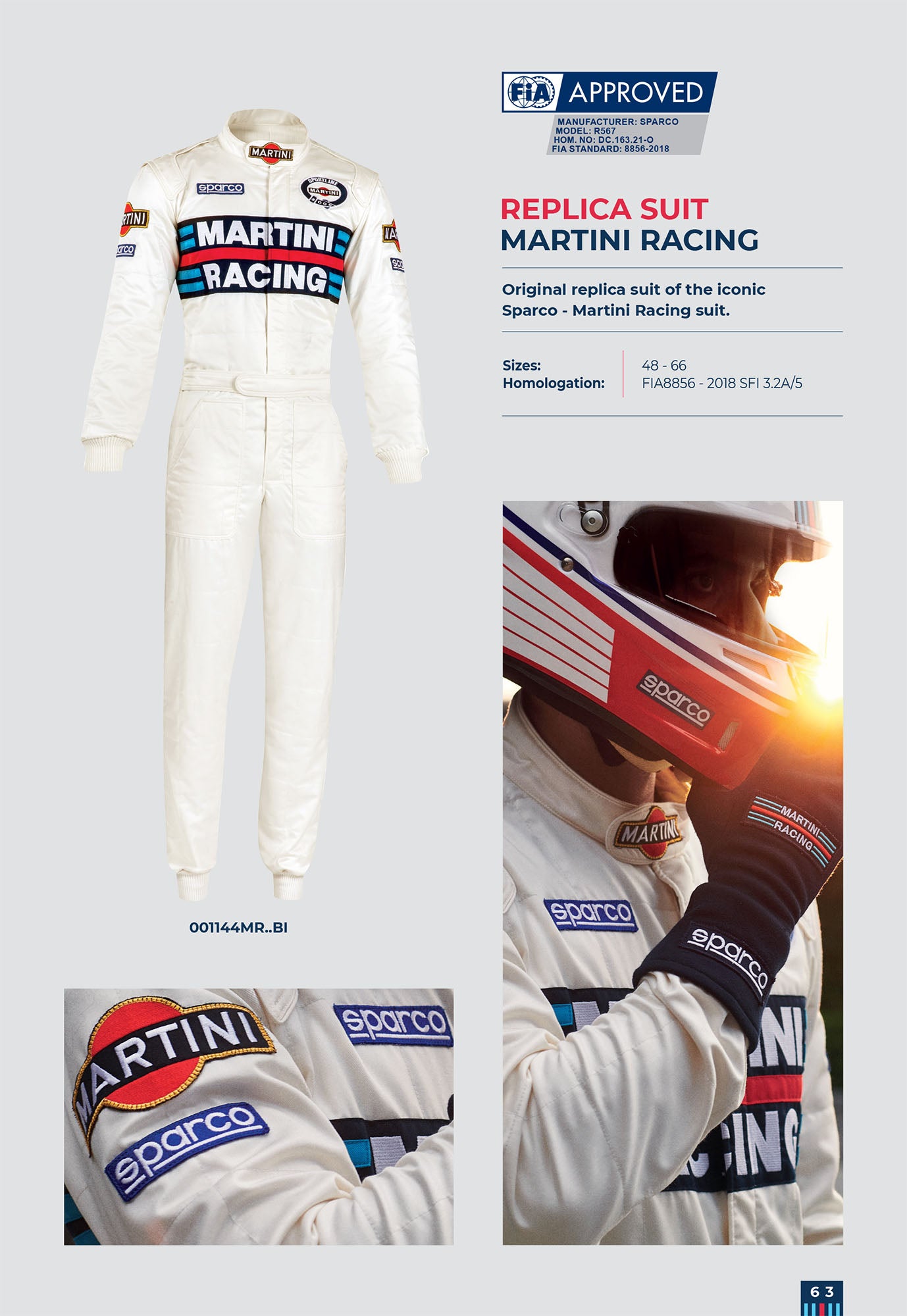 001144MR Sparco Martini Racing Classic Retro Rally Suit Fireproof FIA 8856-2018