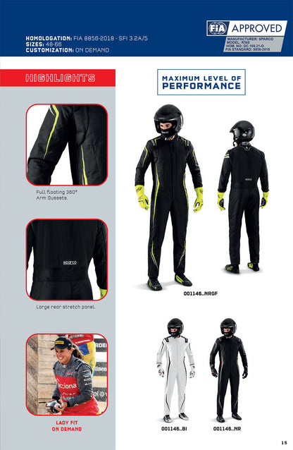 001146 Sparco Prime Race Suit Fireproof FIA 8856-2018 Professional Racing Driver