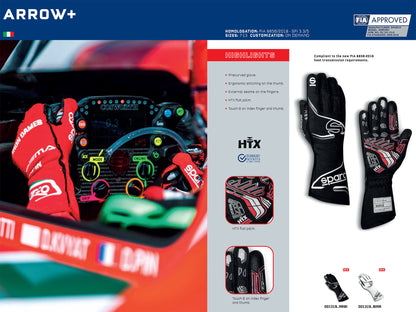 001319 Sparco ARROW+ Racing Driver Gloves High Spec HTX Pre-Curved FIA Fireproof