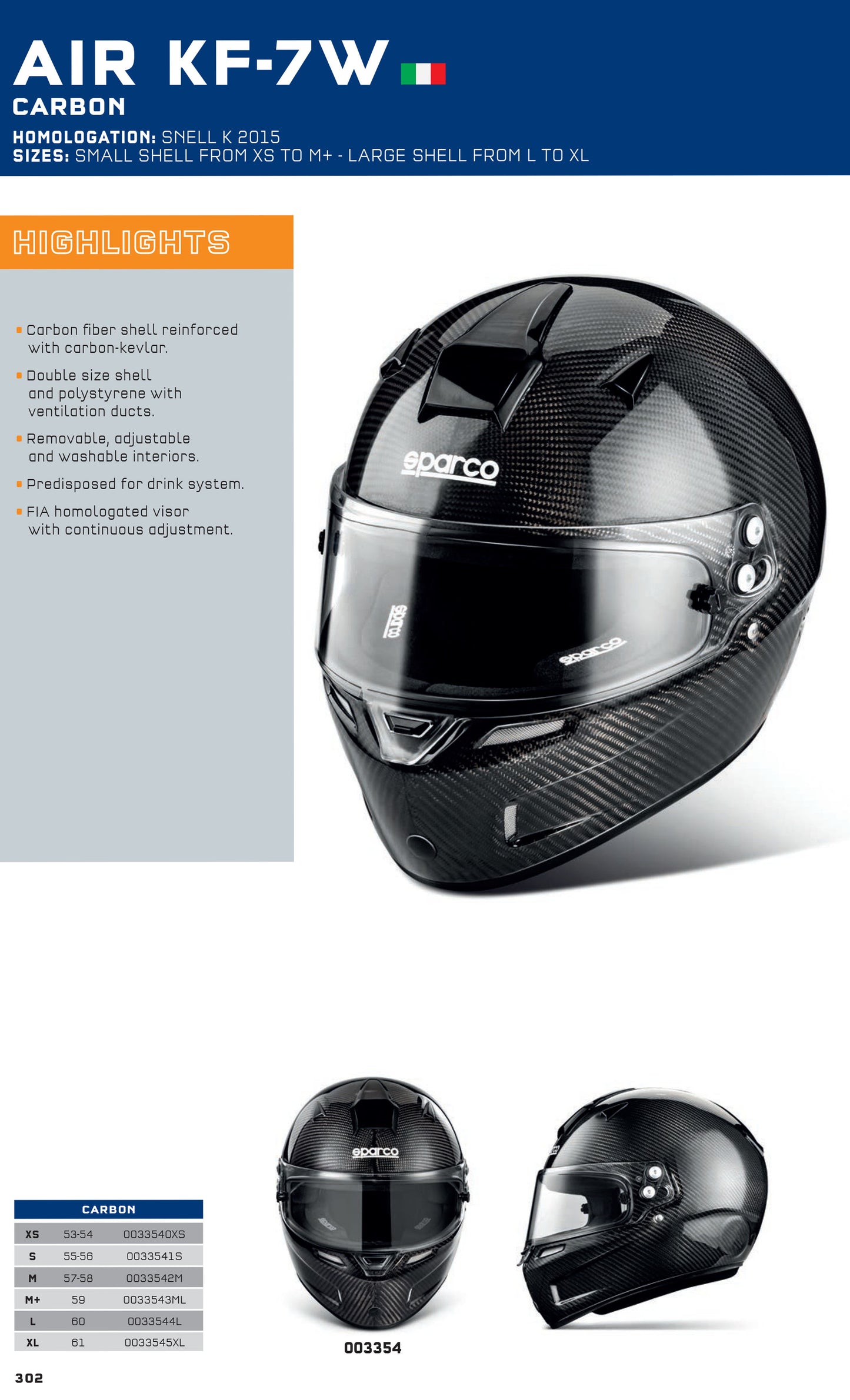 003354 Sparco AIR KF-7W Karting Helmet Carbon Fibre SNELL K 2015 / FIA 8858-2000