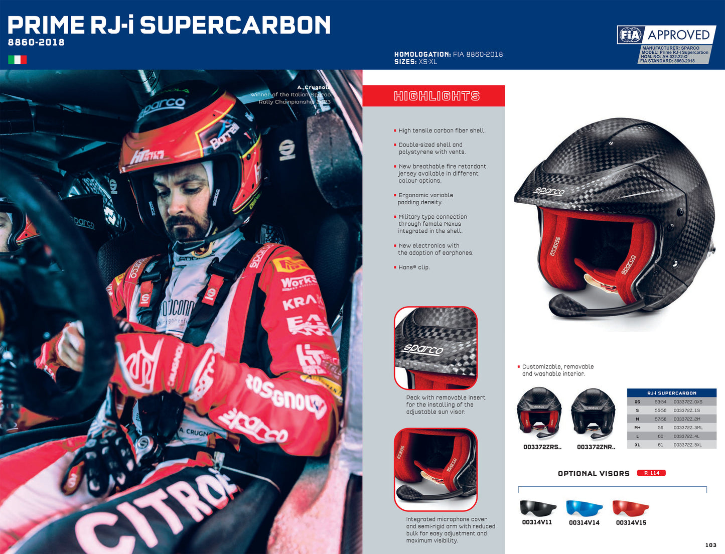 003372 Sparco Carbon Helmet PRIME RJ-i SUPERCARBON FIA 8860-2018 RACE RALLY