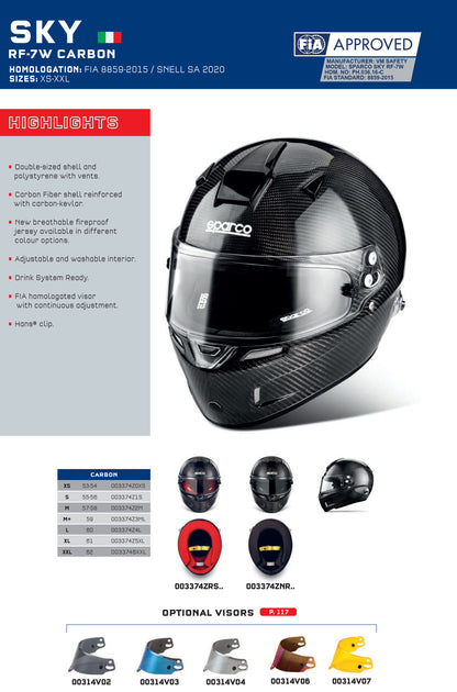 003374 Sparco Racing Helmet SKY RF-7W Carbon Fibre FIA 8859-2015 / SNELL SA 2020