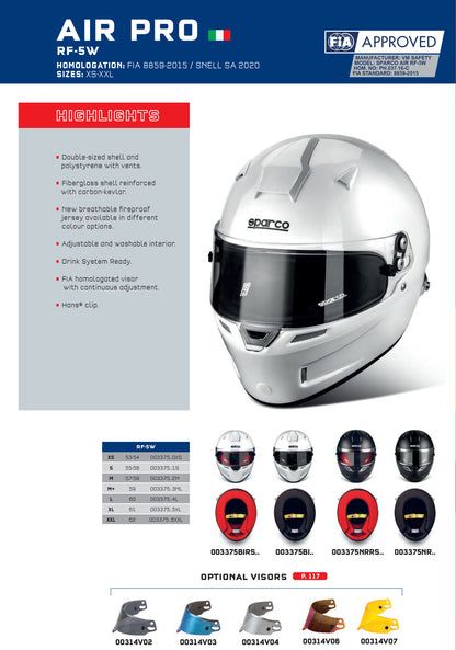 003375 Sparco AIR PRO RF-5W Full Face Helmet Race Rally Kart FIA SNELL Approved