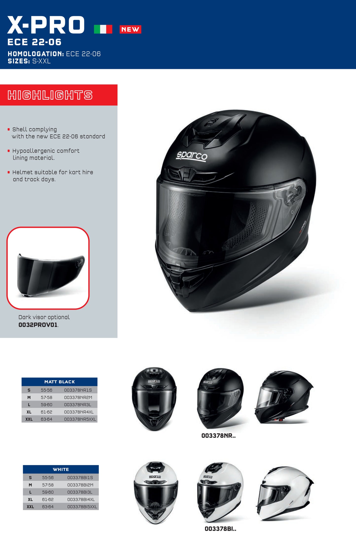 2024 Sparco X PRO Full Face Helmet for Karting and Track Days ECE 22-06 Approved