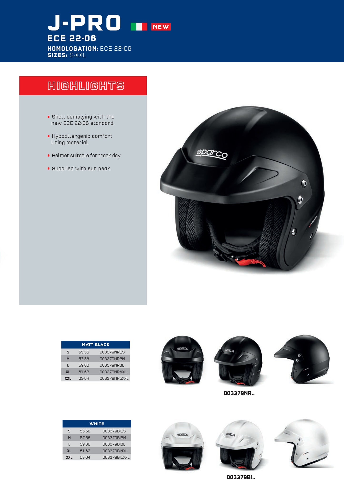 2024 Sparco J PRO Open Face Crash Helmet for Track Days ECE Approved 2 Colours