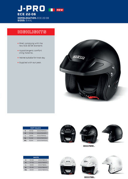 2024 Sparco J PRO Open Face Crash Helmet for Track Days ECE Approved 2 Colours