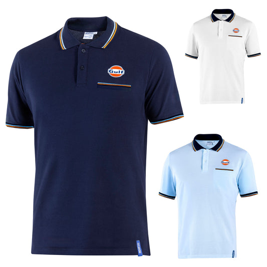 2025 Sparco Gulf Racing Polo Shirt Piquet Pocket 100% Cotton 200gr Made in Italy