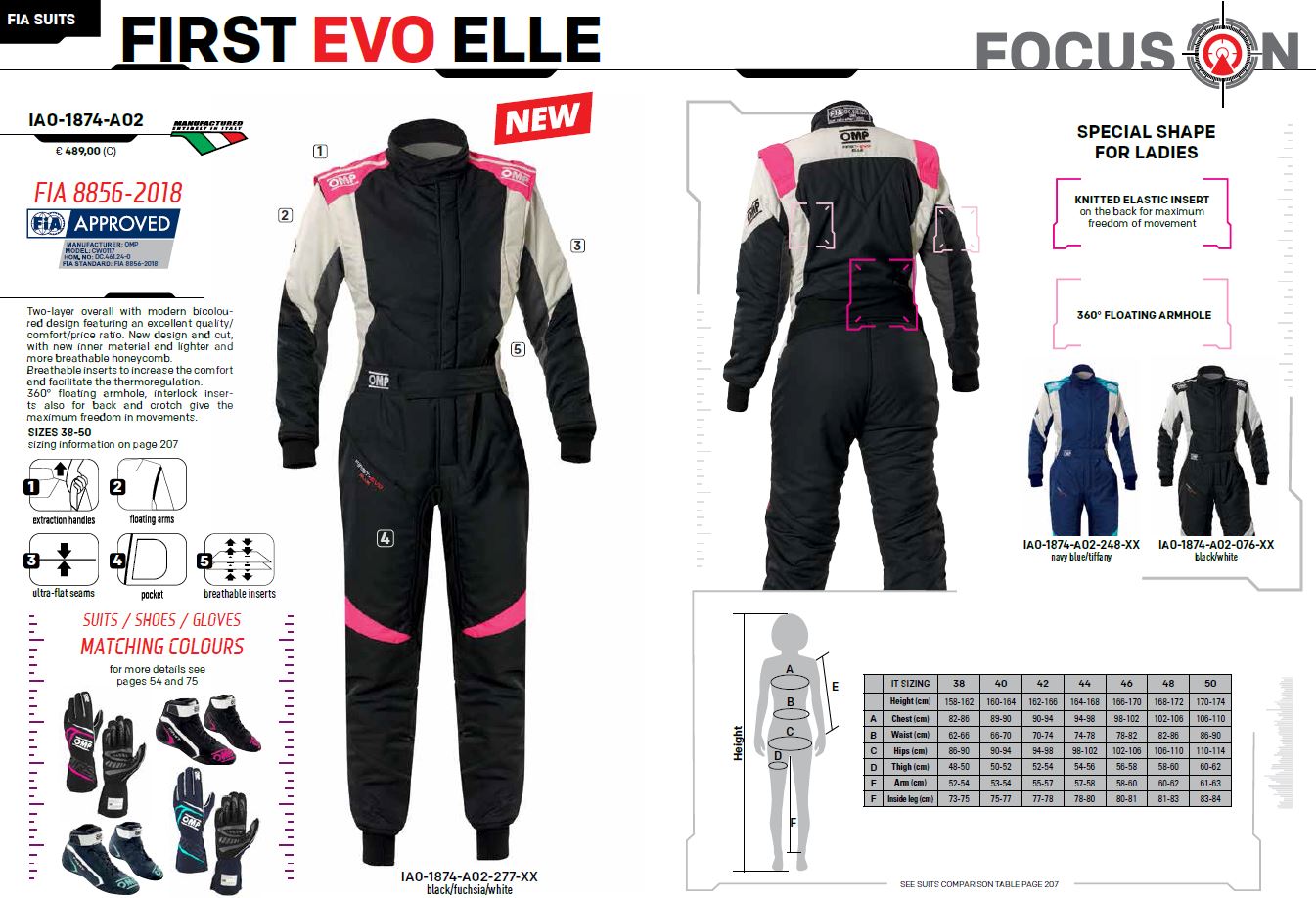 2025 OMP First Evo Elle Race Suit Ladies Womens Girls Fireproof FIA 8856-2018