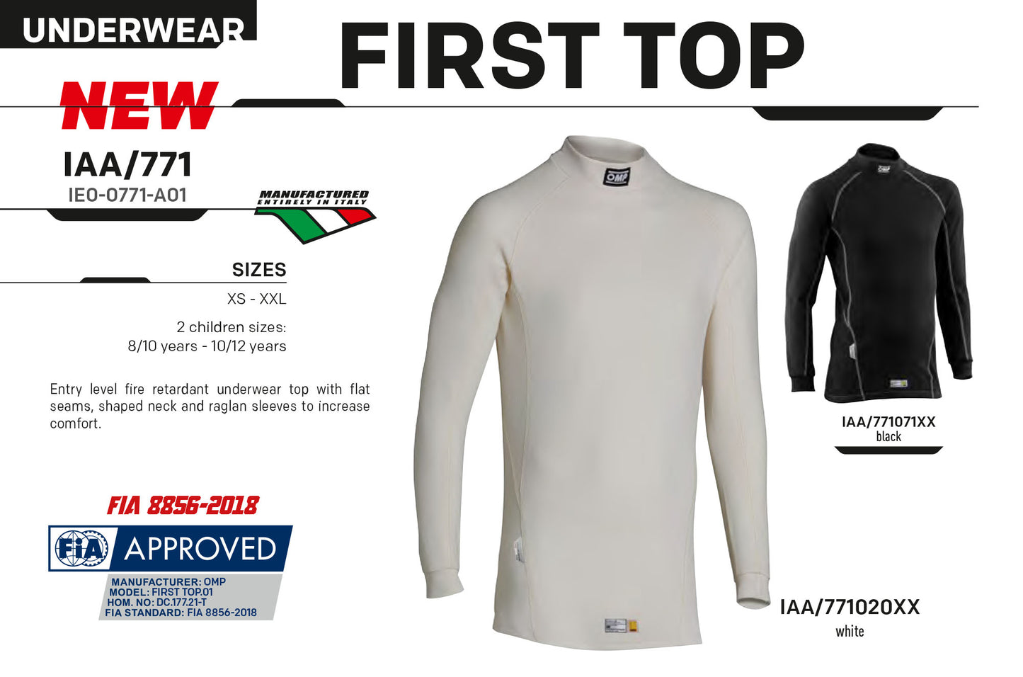 OMP First Top Fireproof Base Layer Underwear FIA Motorsport Race Rally Karting