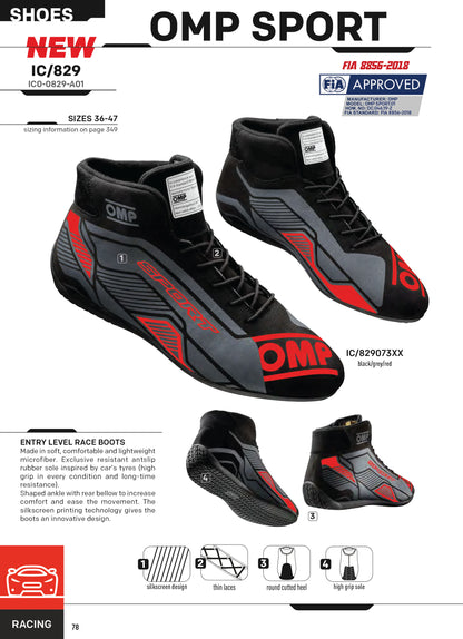 OMP Sport Entry Level Racing Boots Karting Race Rally Fireproof FIA 8856-2018