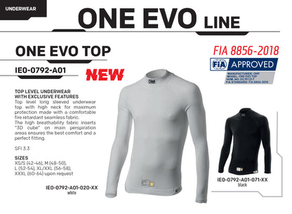 OMP One Evo Top Fireproof Underwear Base Layer FIA 8856-2018 Approved Race Rally