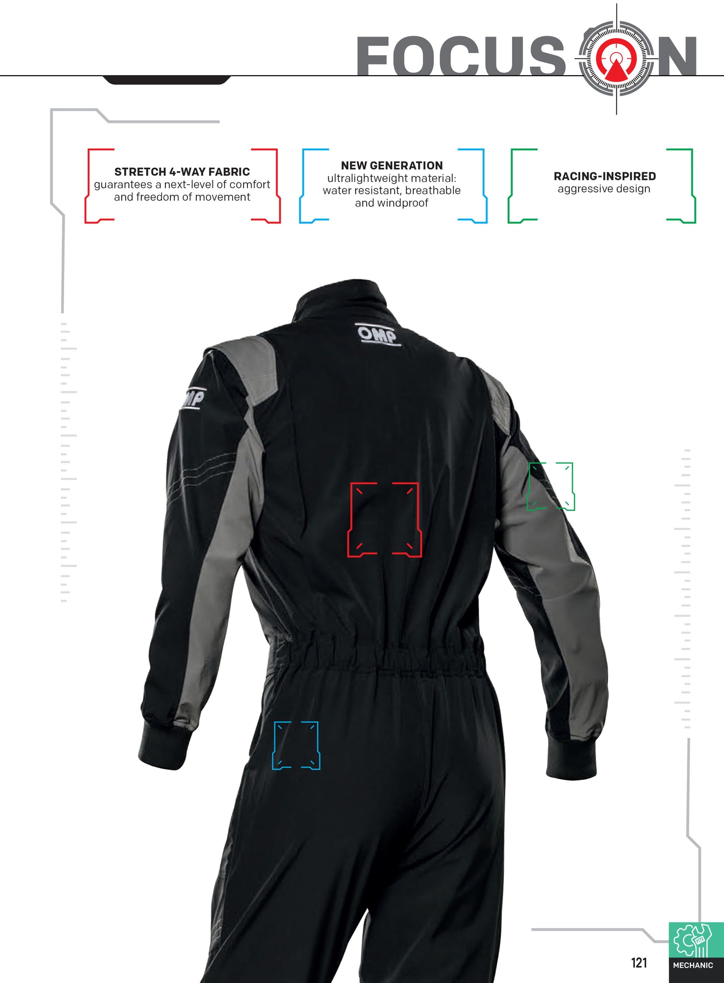 OMP X Mech Stretch Suit Mechanic Overalls Pitcrew Garage Teamwear Go-Karting