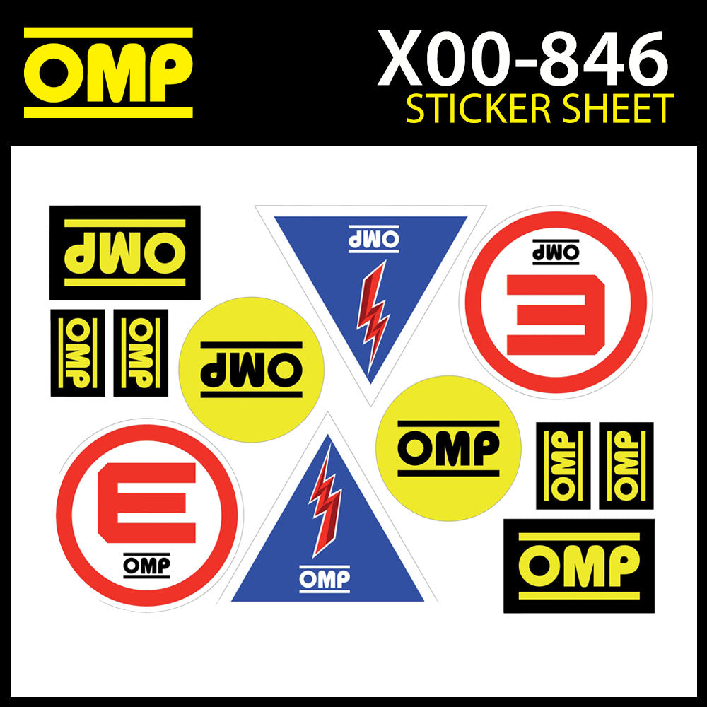 X/846 OMP Motorsport Assorted Sticker Sheet for Race Rally Cars (10 Decals)