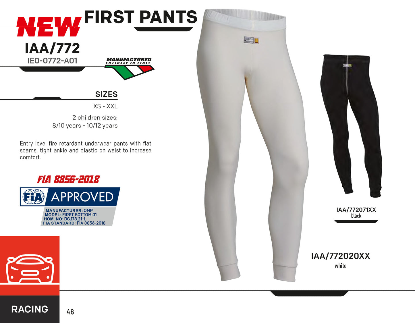 OMP First Pants Fireproof Underwear FIA Approved Motorsport Race Rally Karting